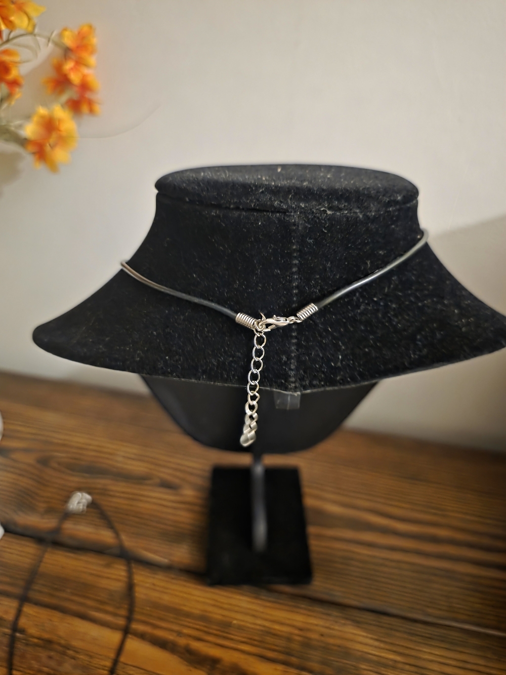 Initial "H" Stainless Steel Pendant Necklace | Black Leather Cord - Picture 4 of 4